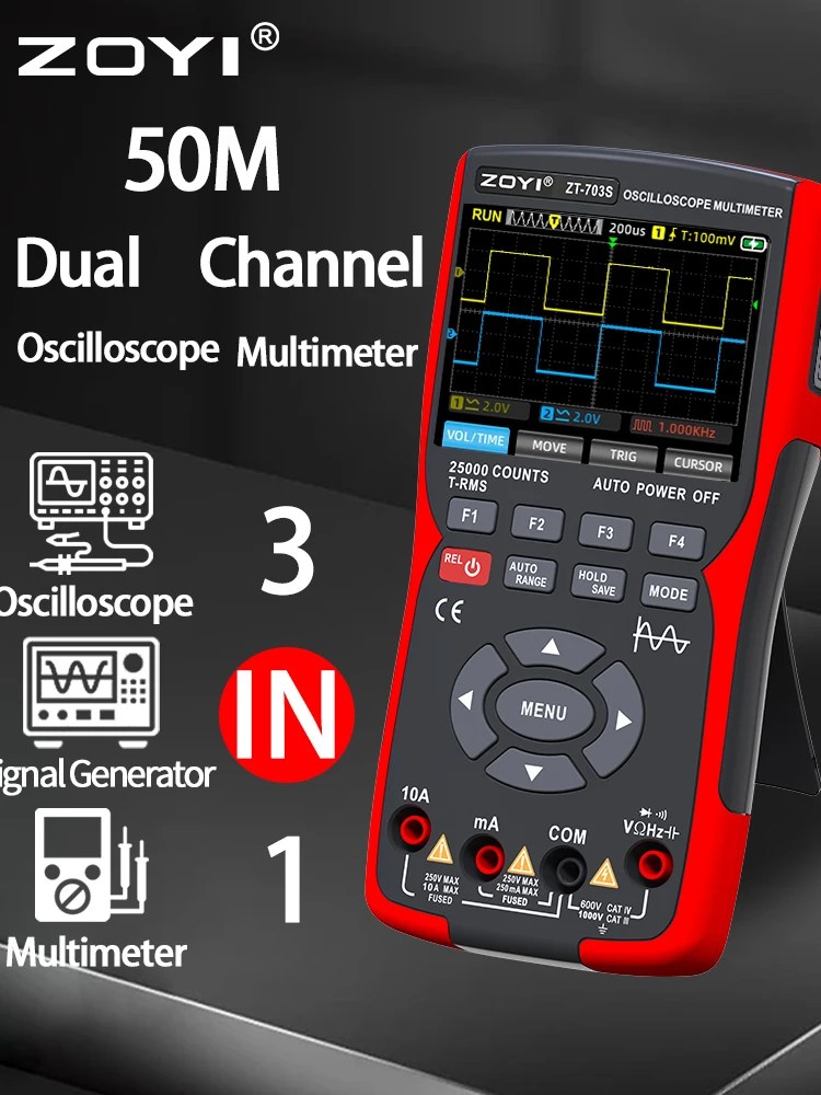 ZT-703S 3-in-1 Oszilloskop-Multimeter - 3.5 Zoll IPS Display, Dual Channel, 50MHz Bandbreite, 25000 Counts