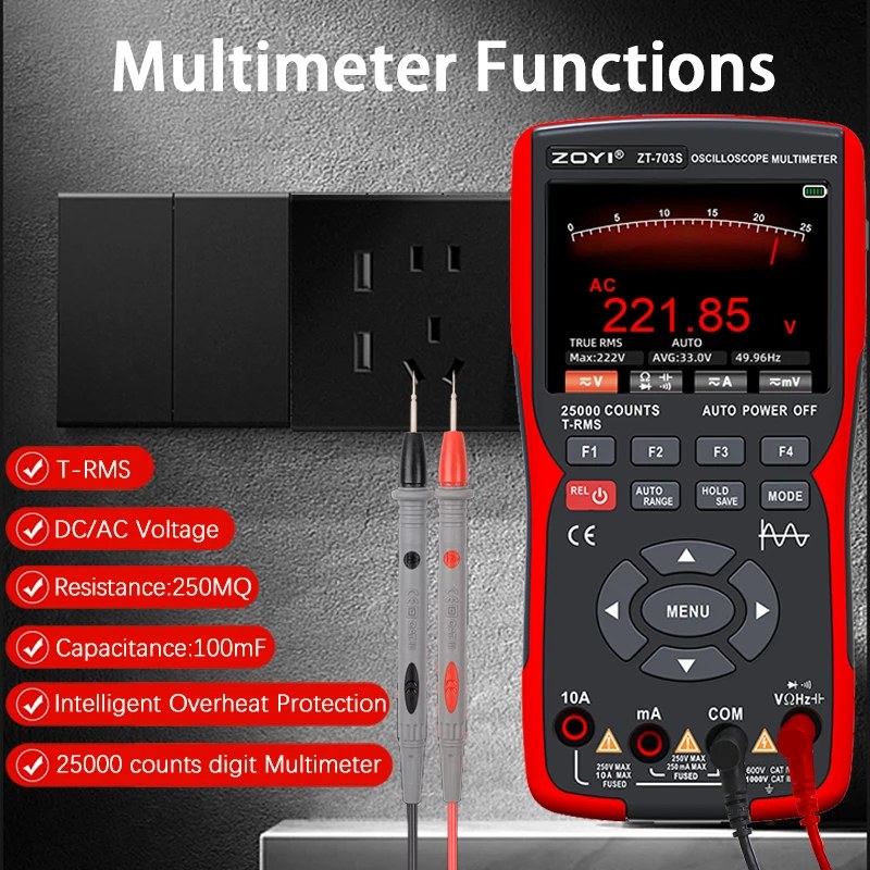 ZT-703S 3-in-1 Oszilloskop-Multimeter - 3.5 Zoll IPS Display, Dual Channel, 50MHz Bandbreite, 25000 Counts