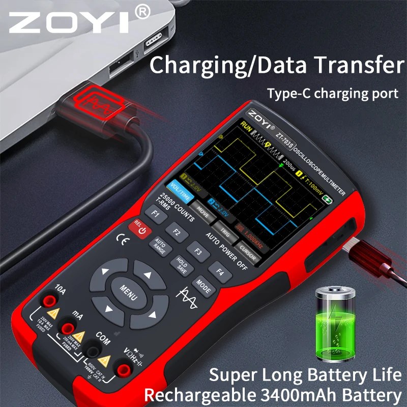 ZT-703S 3-in-1 Oszilloskop-Multimeter - 3.5 Zoll IPS Display, Dual Channel, 50MHz Bandbreite, 25000 Counts