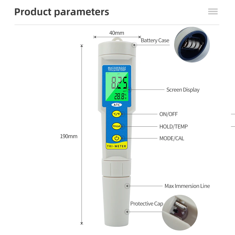 3 in 1 PH TDS Temperaturmesser