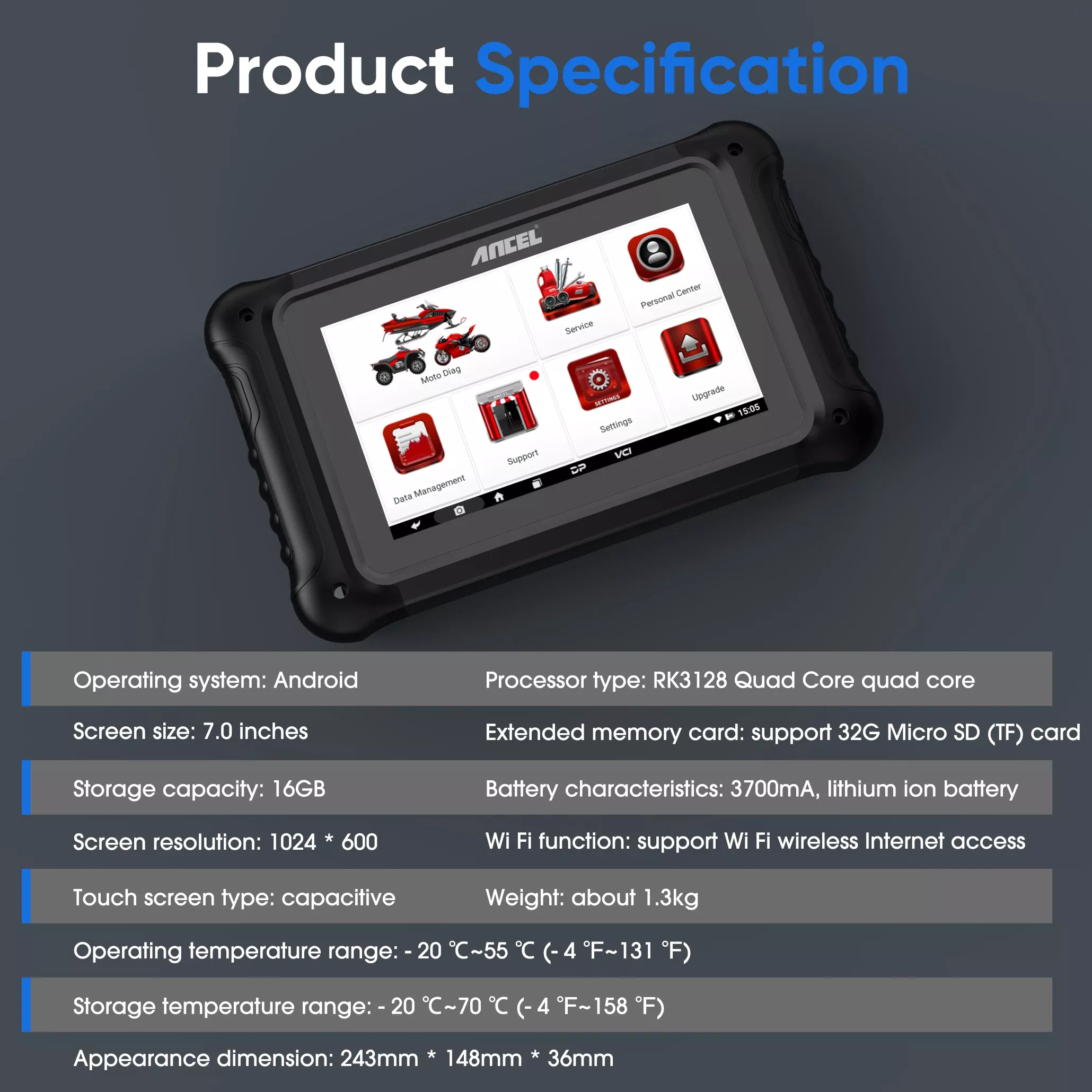 ANCEL MT700 OBD2 Motorrad Scanner