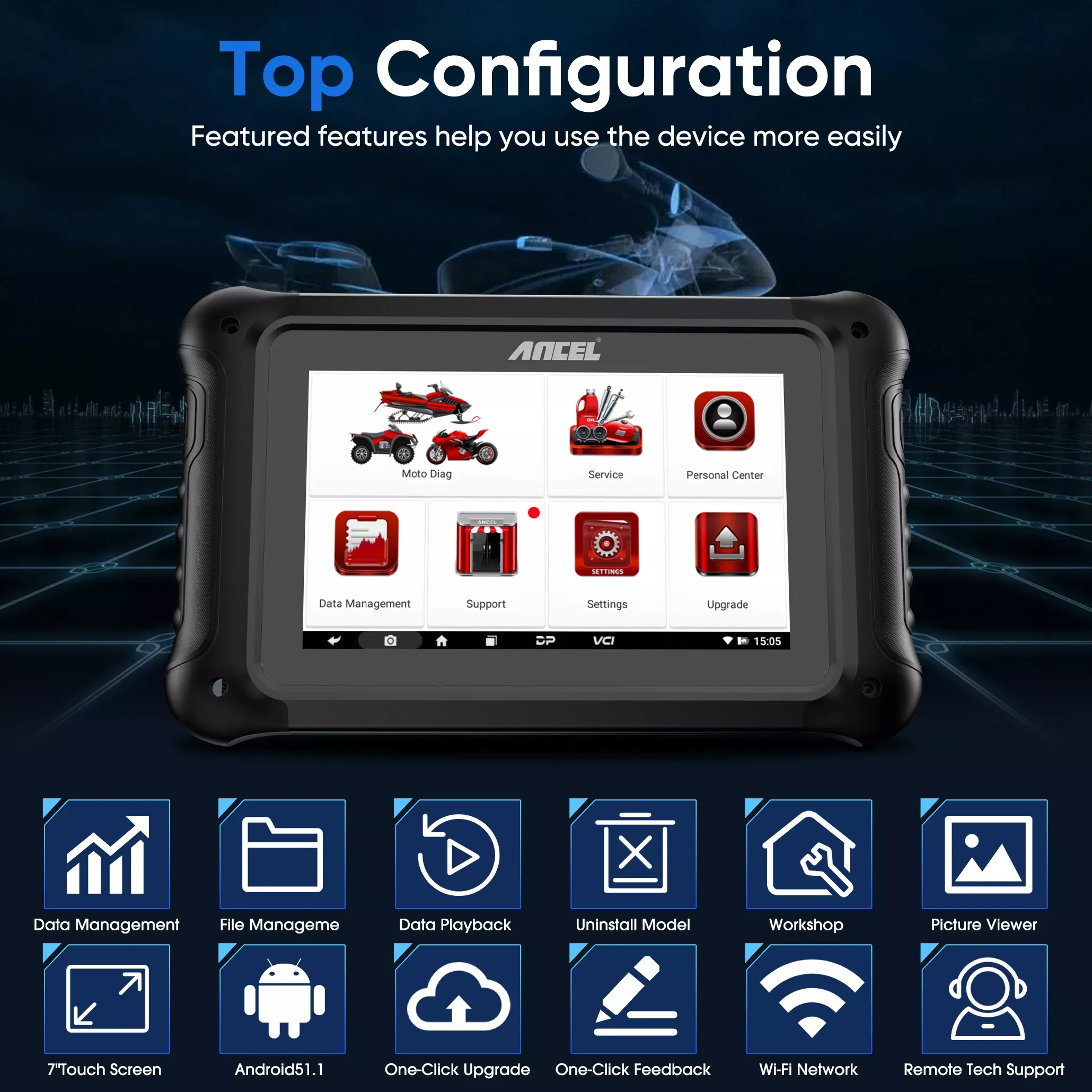 ANCEL MT700 OBD2 Motorrad Scanner