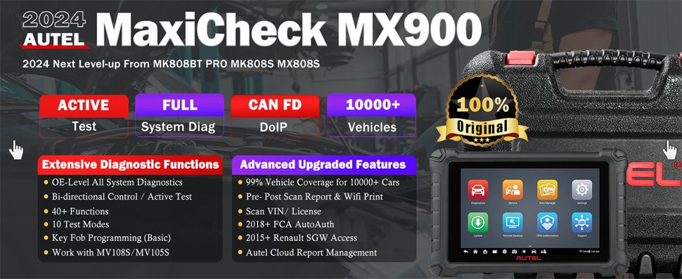 Autel MaxiCheck MX900 OBD2 Alle Systemdiagnose-Scanner, Bi-Directional-Steuerung, DoIP/CAN FD, Lesen/Löschen Code, 40+ Service, Upgrade von MK808/MX808
