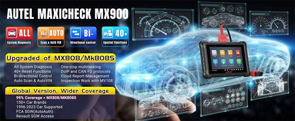 Autel MaxiCheck MX900 OBD2 Alle Systemdiagnose-Scanner, Bi-Directional-Steuerung, DoIP/CAN FD, Lesen/Löschen Code, 40+ Service, Upgrade von MK808/MX808