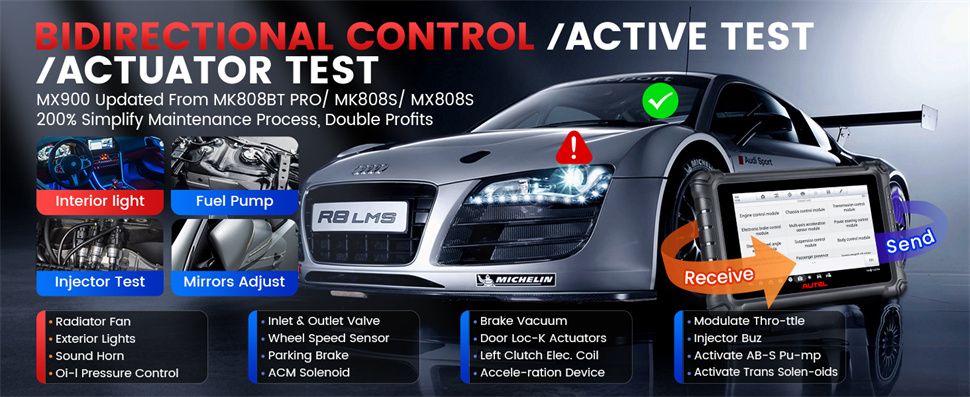 Autel MaxiCheck MX900 OBD2 Alle Systemdiagnose-Scanner, Bi-Directional-Steuerung, DoIP/CAN FD, Lesen/Löschen Code, 40+ Service, Upgrade von MK808/MX808