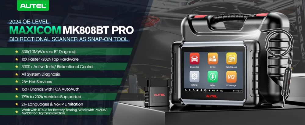 Autel MaxiCOM MK808BT PRO Autodiagnose-Scan-Tool, Aktive Tests & Bi-Directional Control-Scanner, 28+ Services, FCA AutoAuth, Drahtlose Diagnose