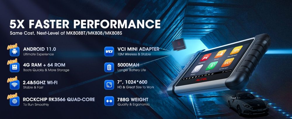 Autel MaxiCOM MK808BT PRO Autodiagnose-Scan-Tool, Aktive Tests & Bi-Directional Control-Scanner, 28+ Services, FCA AutoAuth, Drahtlose Diagnose