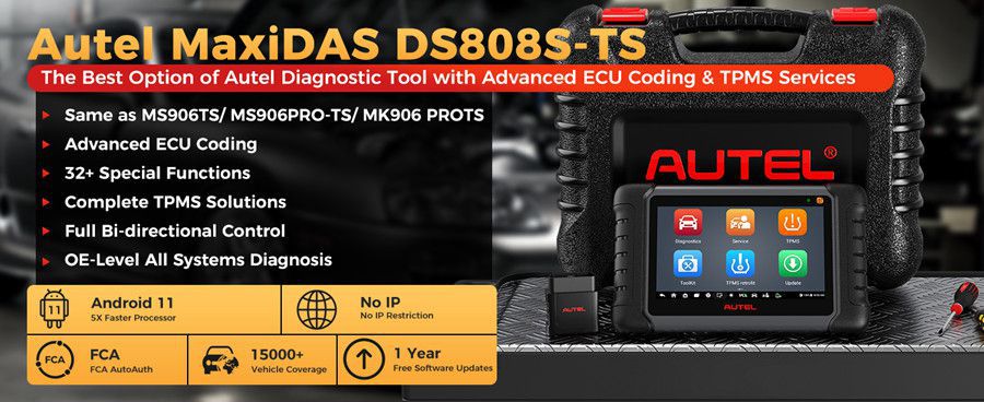 AUTEL MaxiDAS DS808S-TS Diagnosewerkzeug mit erweitertem ECU Coding und TPMS Service