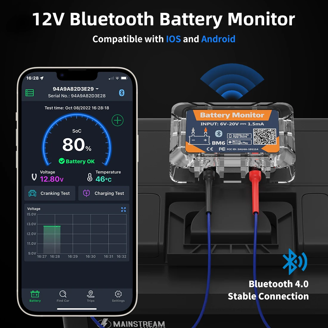 BM6 12V Batterieüberwachung drahtlose Bluetooth Autobatterie 