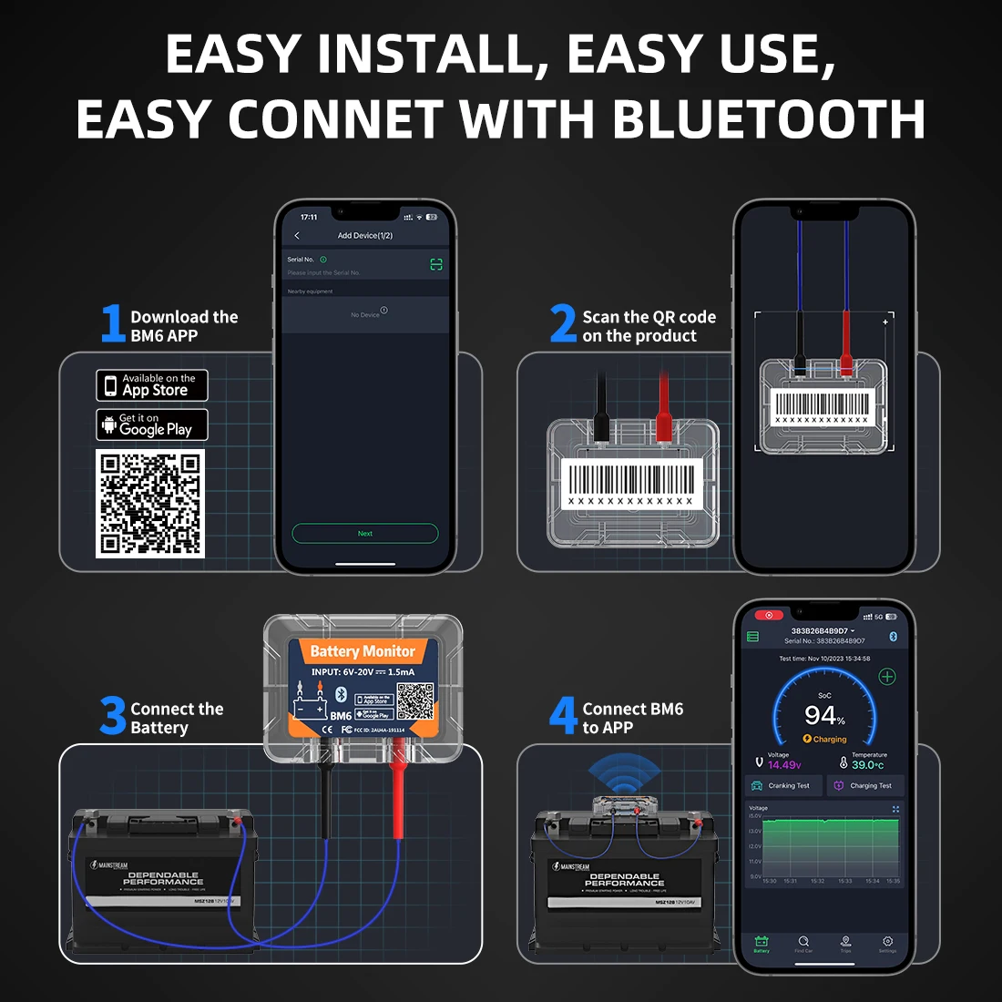 BM6 12V Batterieüberwachung drahtlose Bluetooth Autobatterie 