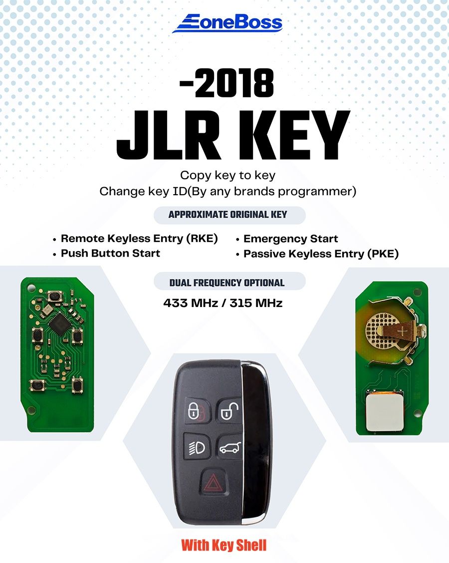 EONEBOSS JLR Key PCB mit Key Shell für 2015-2018 Jaguar Land Rover Frequenz: 315MHz / 433MHz