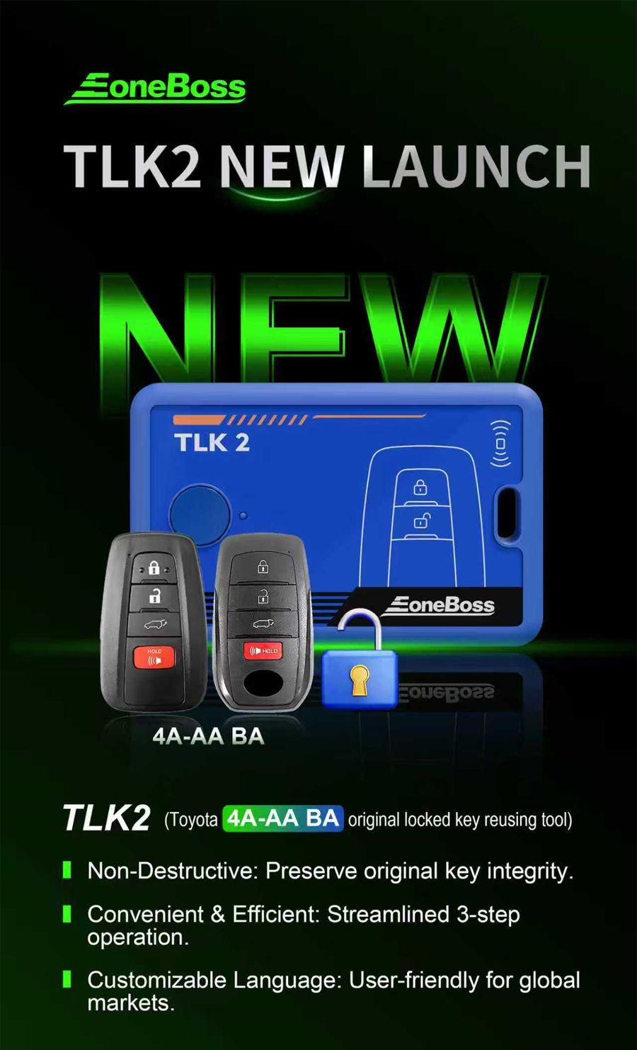 EONEBOSS TLK2 | (Toyota 4A-AA BA Original verschlossene Schlüssel Wiederverwendung Werkzeug)