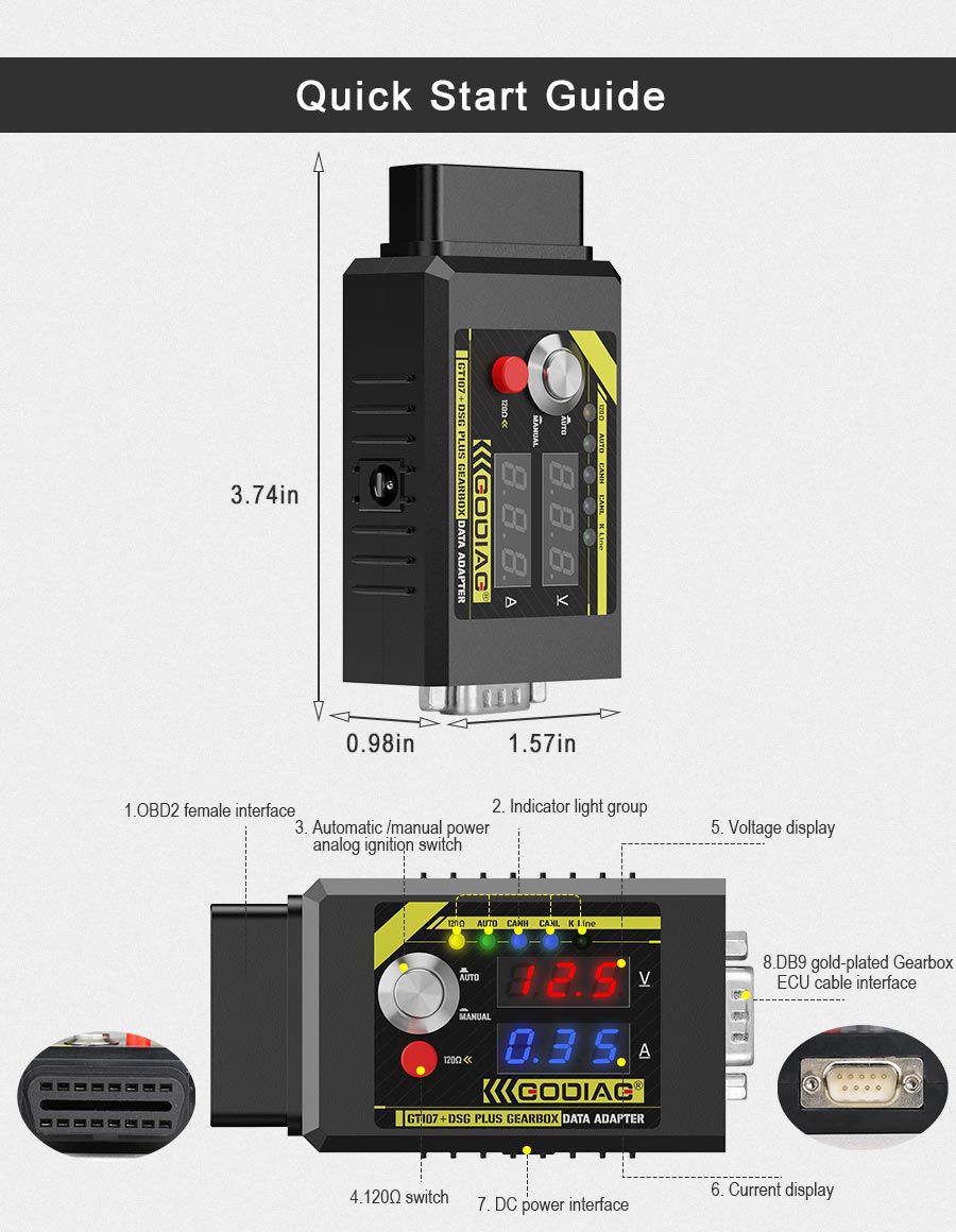 GODIAG GT107+ DSG Plus Getriebe Datenadapter mit Spannungsstromanzeige