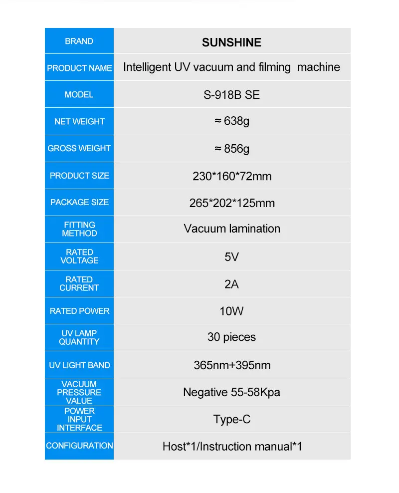SUNSHINE S-918B SE Intelligente Vakuum UV-Filmmaschine