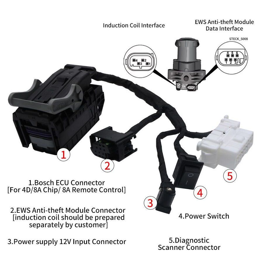 OEM K-008 Schlüssel 8A / 4D passendes Adapterkabel für BMW Motorrad Zündung / Programmierkabel für alle Schlüssel verloren passend