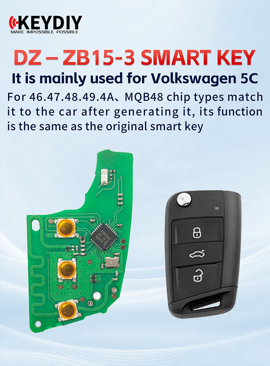 KEYDIY DZ-ZB15-3 Smart Key Board nur ohne Shell 3 Tasten f&uuml;r Volkswagen 5C