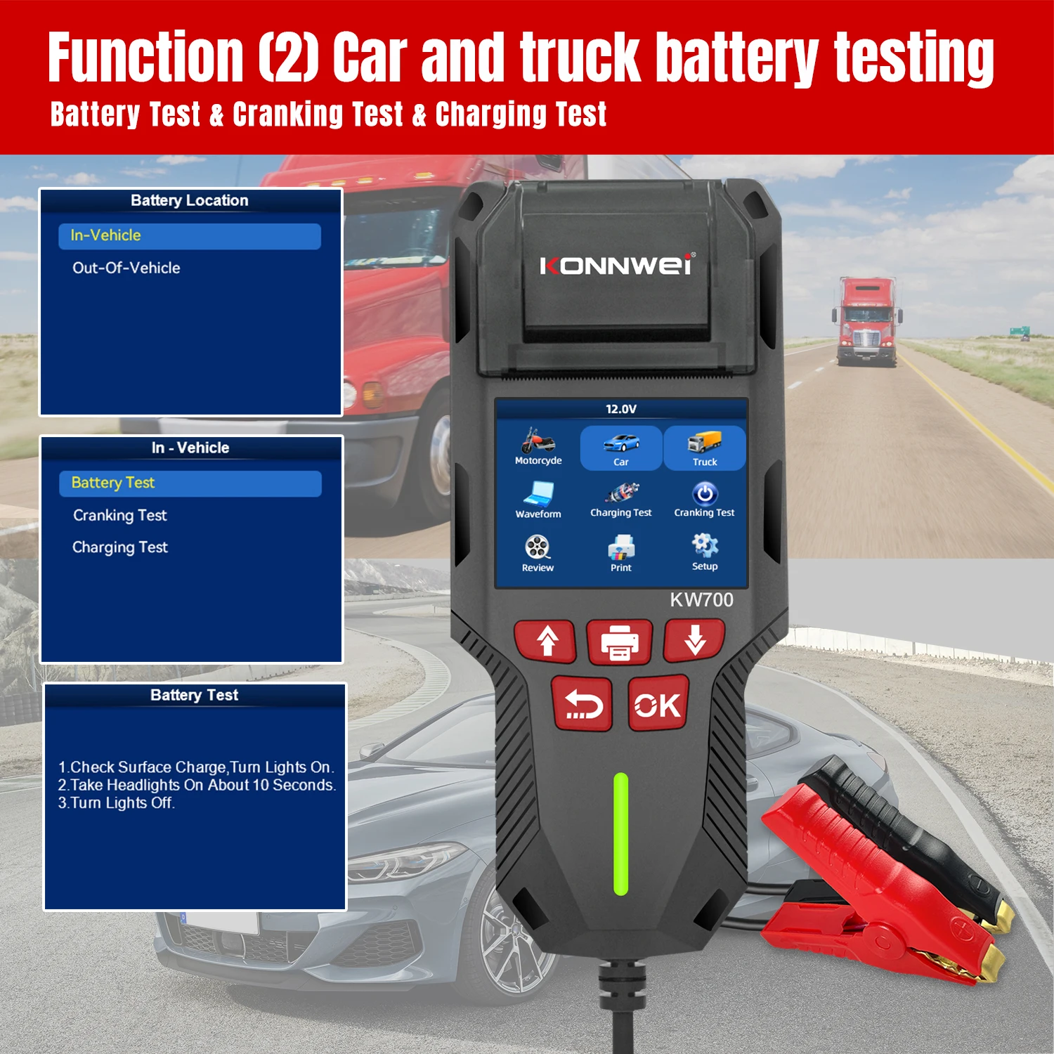 KONNWEI KW700 12V/24V Batterie Tester