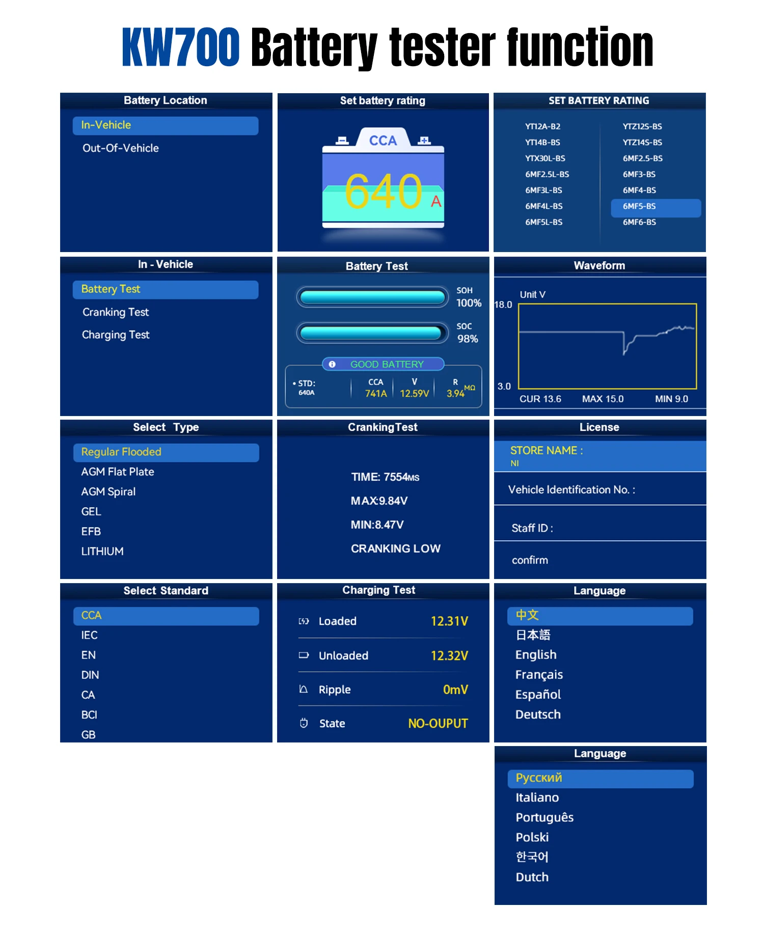 KONNWEI KW700 12V/24V Batterie Tester