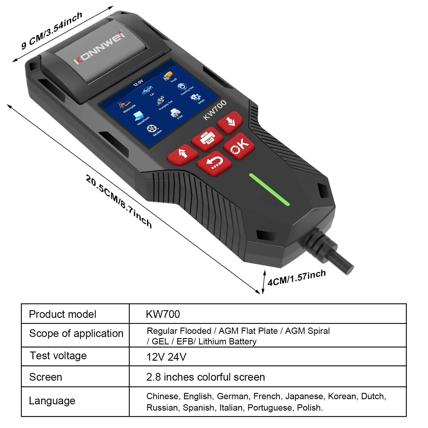 KONNWEI KW700 12V/24V Batterie Tester