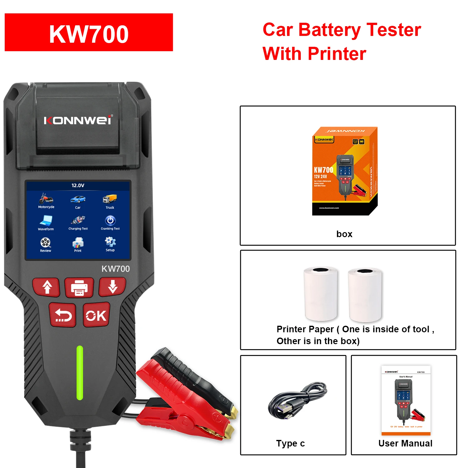 KONNWEI KW700 12V/24V Batterie Tester