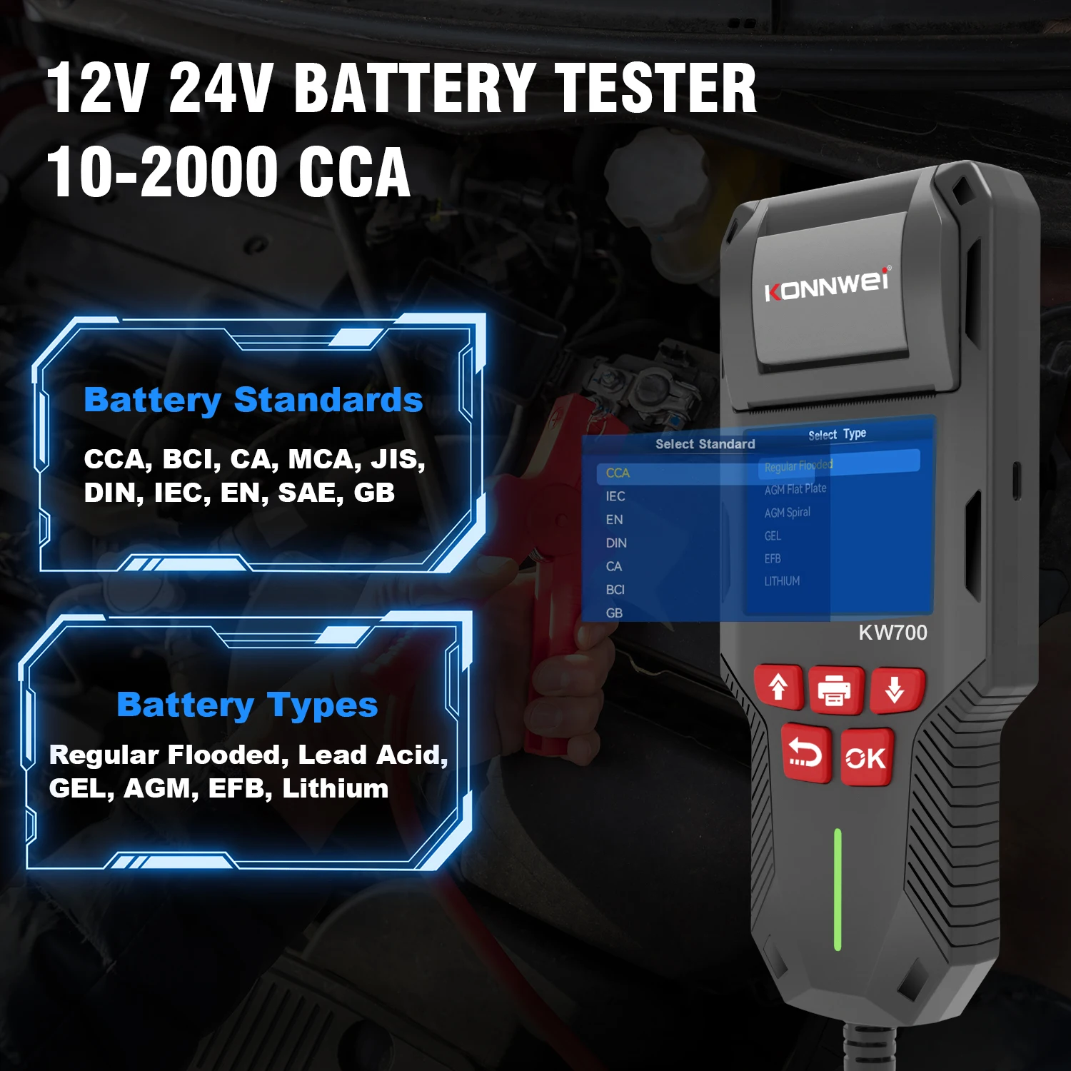 KONNWEI KW700 12V/24V Batterie Tester