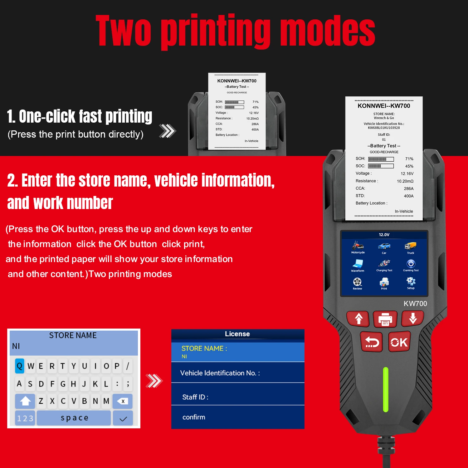 KONNWEI KW700 12V/24V Batterie Tester