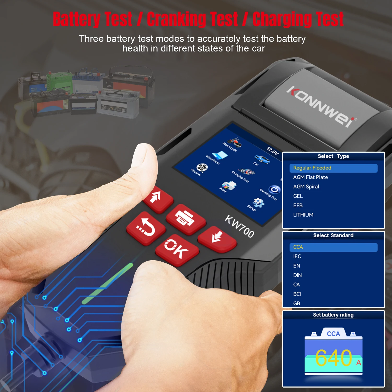 KONNWEI KW700 12V/24V Batterie Tester