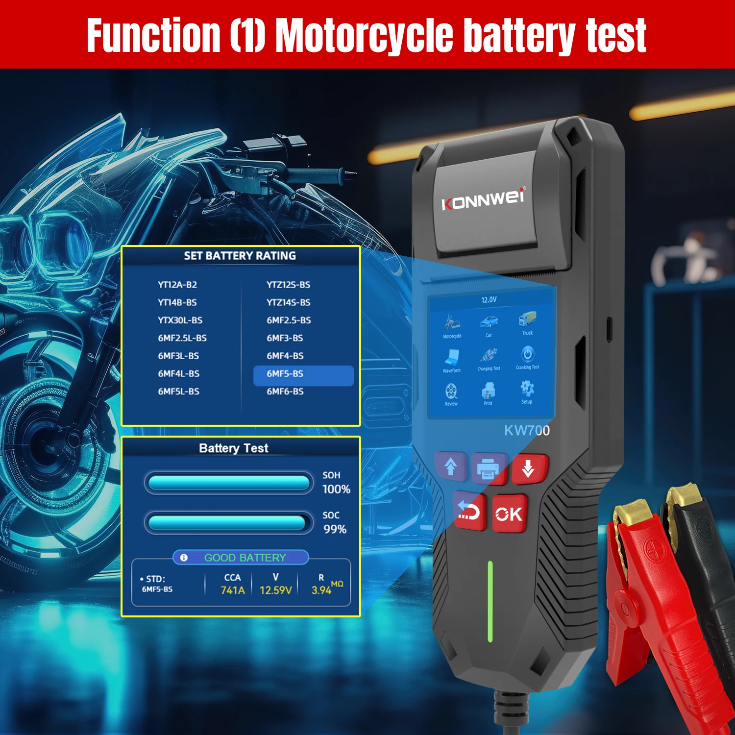 KONNWEI KW700 12V/24V Batterie Tester
