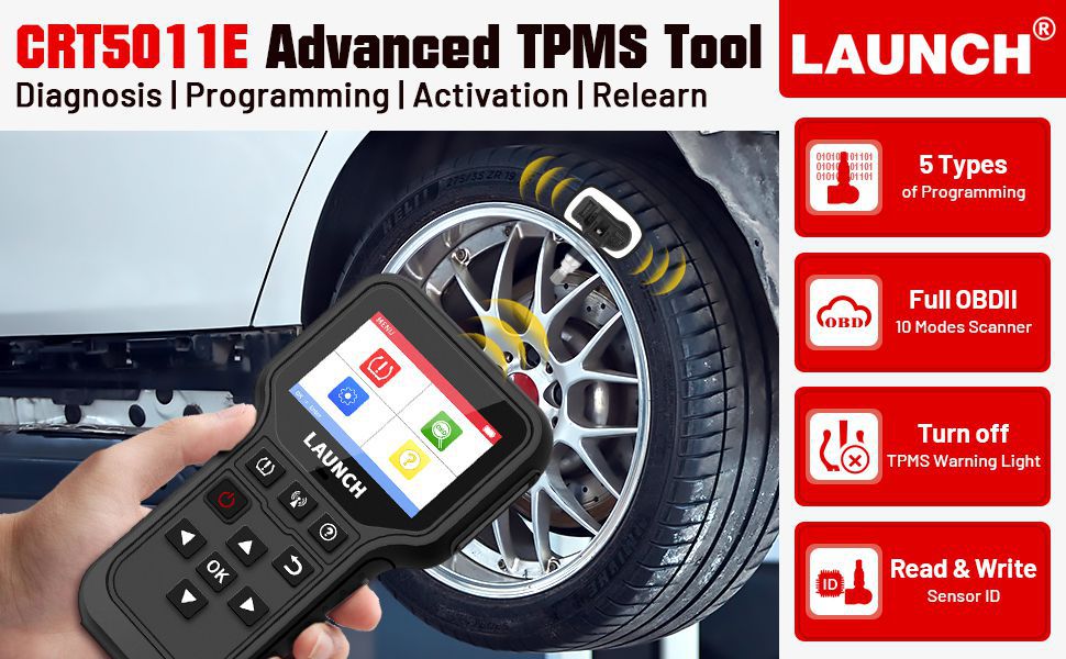 Starten Sie CRT5011E TPMS Relearn Tool TPMS Sensor (315+433MHz) Unterstützung Lesen/Aktivieren/Programmieren/Relearn/Reset/Key Fob Test