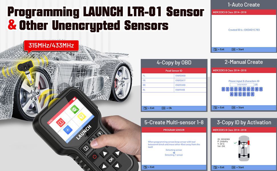 Starten Sie CRT5011E TPMS Relearn Tool TPMS Sensor (315+433MHz) Unterstützung Lesen/Aktivieren/Programmieren/Relearn/Reset/Key Fob Test