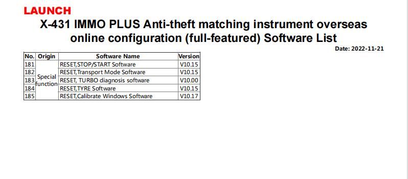 LAUNCH IMMO Software Liste
