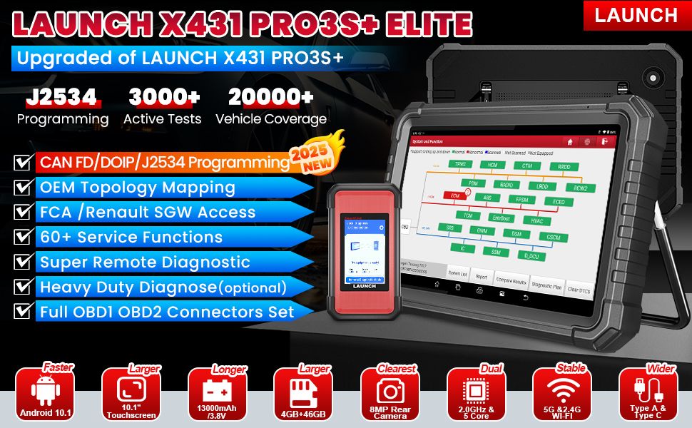 LAUNCH X431 PRO3S+ Elite All-in-One bidirektionales Scan-Tool mit SmartLink 2.0 