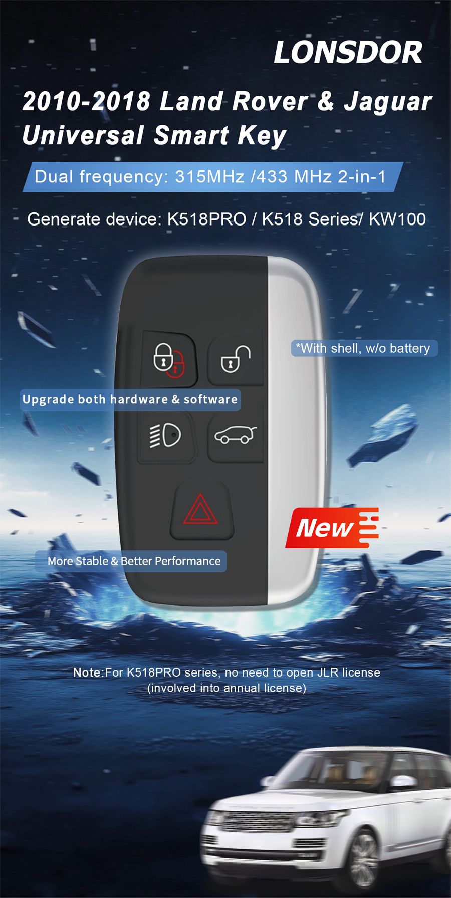 LONSDOR 2015-2018 F&uuml;r Land Rover & F&uuml;r Jaguar Universal Smart Key 315MHz / 433MHz 2-in-1