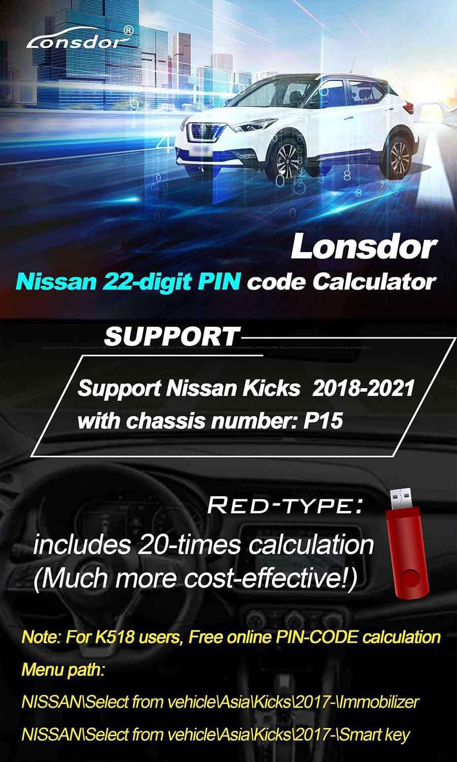Lonsdor Nissan 22-stelliger PIN-Code-Rechner mit 20-Times-Berechnung 