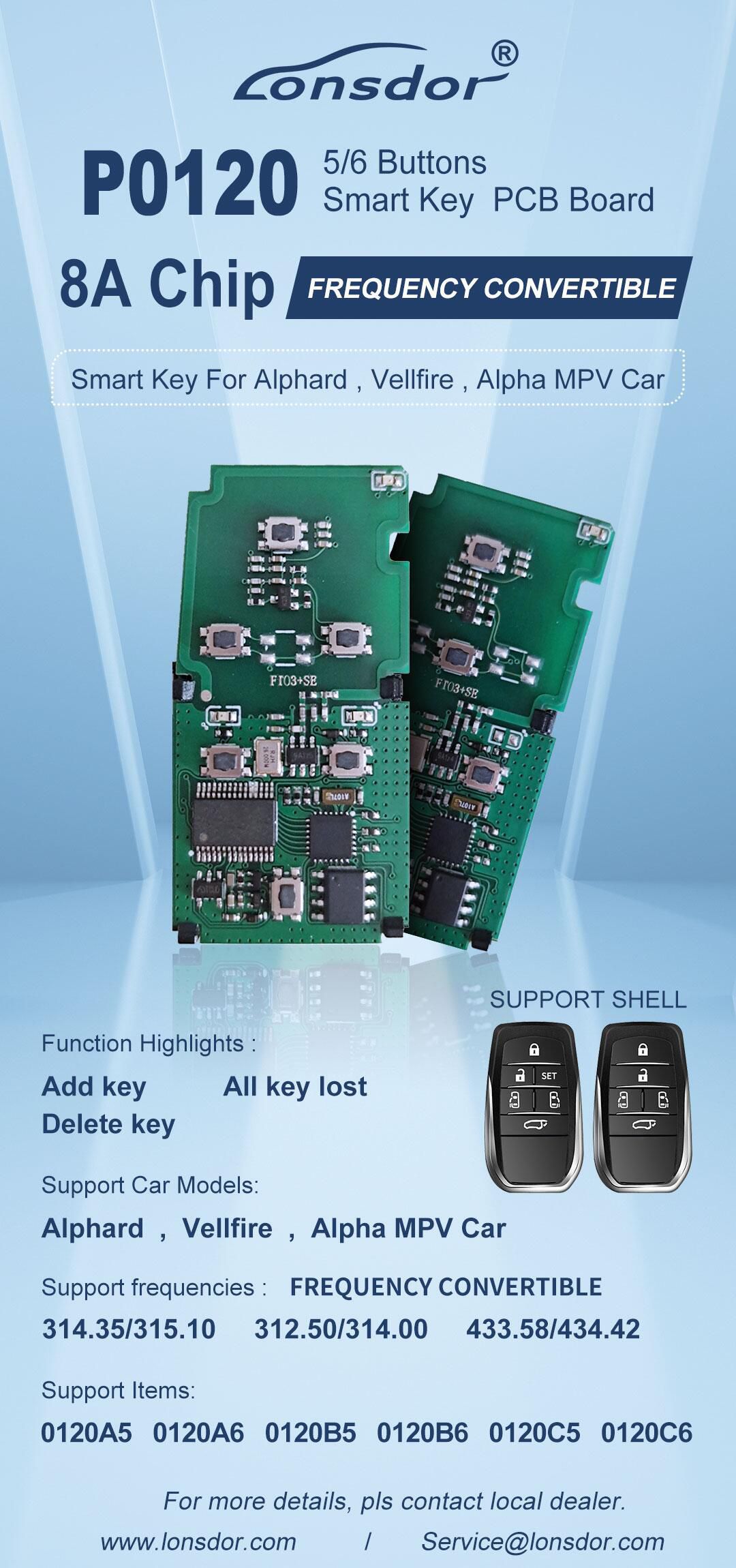 Lonsdor P0120 8A Chip Frequenz Convertible 5/6 Tasten Smart Key PCB Board für Alphard/Vellfire/Alpha MPV Auto 