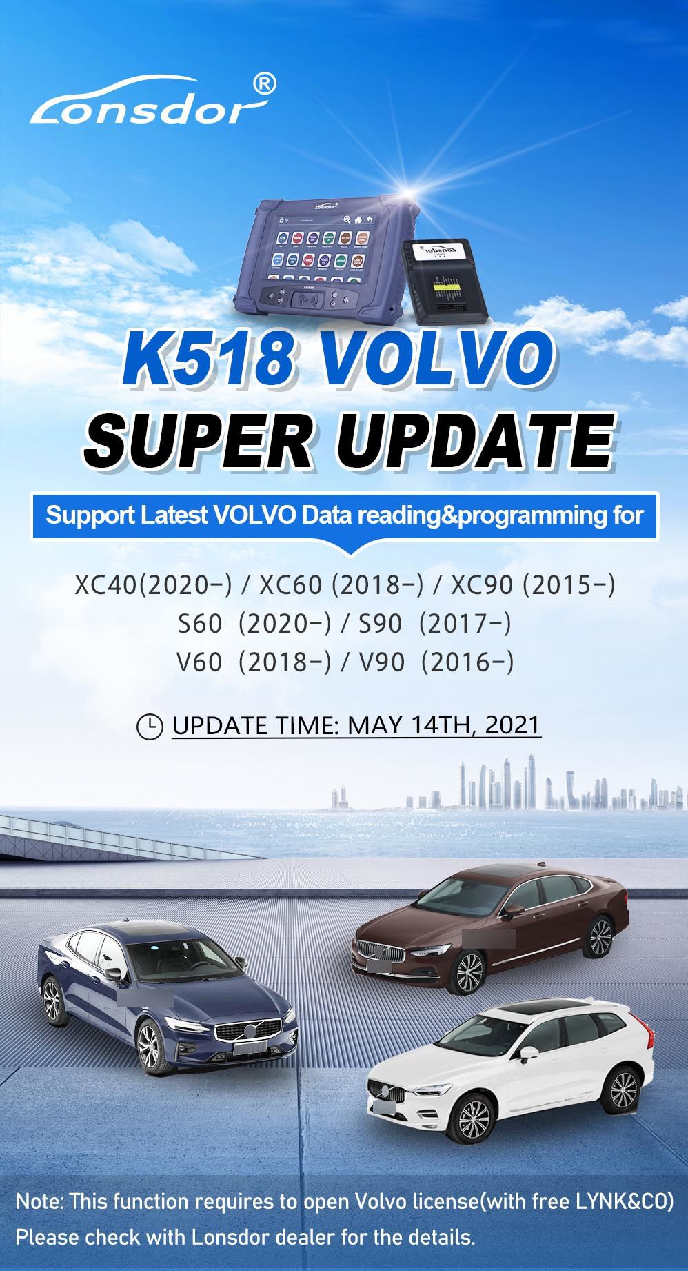 Lonsdar Volvo Lizenz für neueste XC40 XC60 XC90 S60 S90 V60 V90 Smart Key für K518ISE und K518S