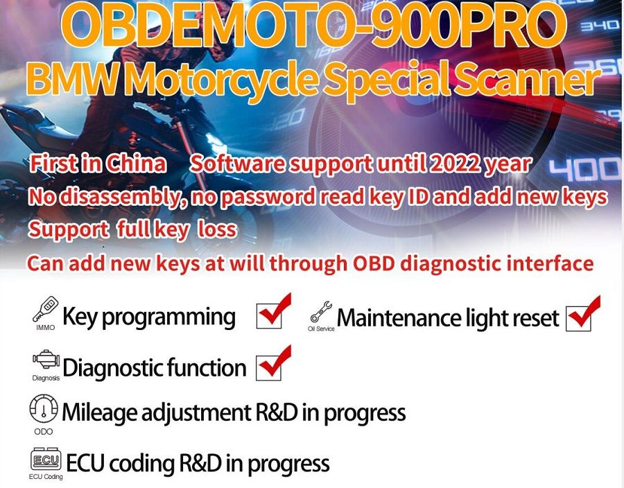 OBDEMOTO 900PRO für BMW Motorrad Scanner Unterstützung Schlüssel Programmierung Wartung Licht Zurücksetzen und Diagnose