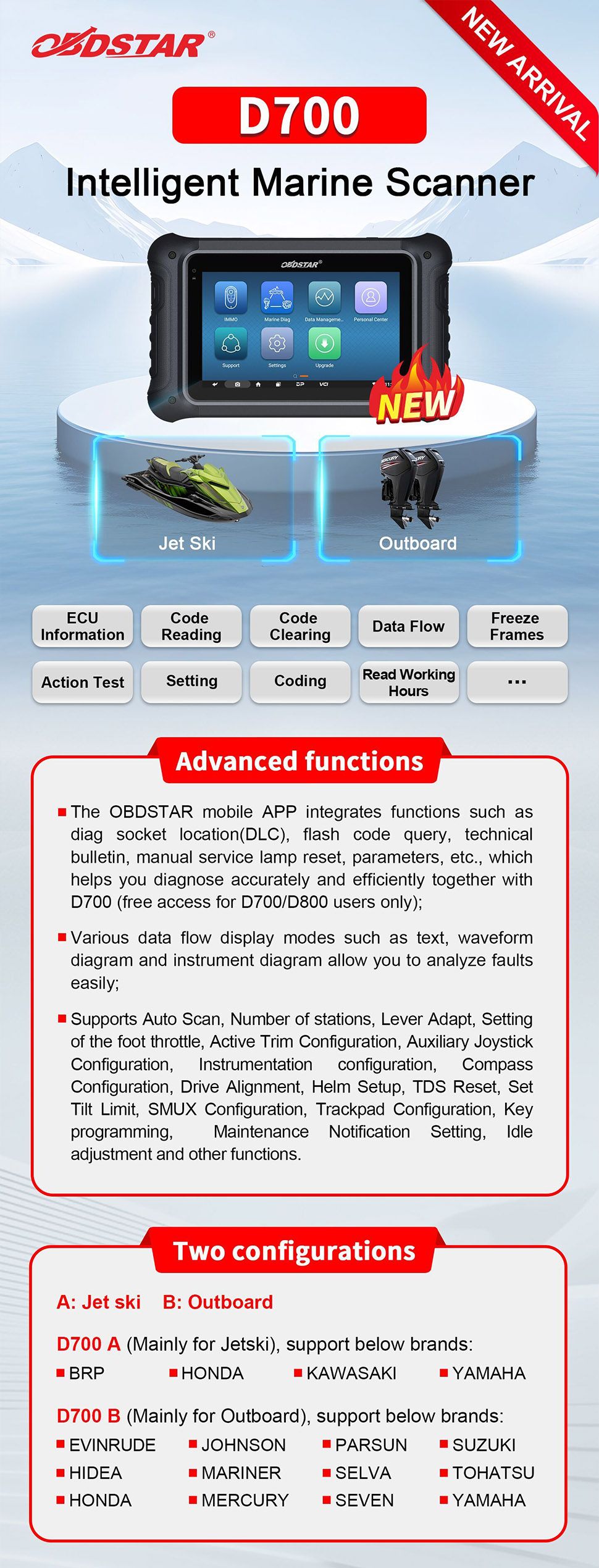 OBDSTAR D700 A (hauptsächlich für Jetski) Intelligenter Marine-Scanner