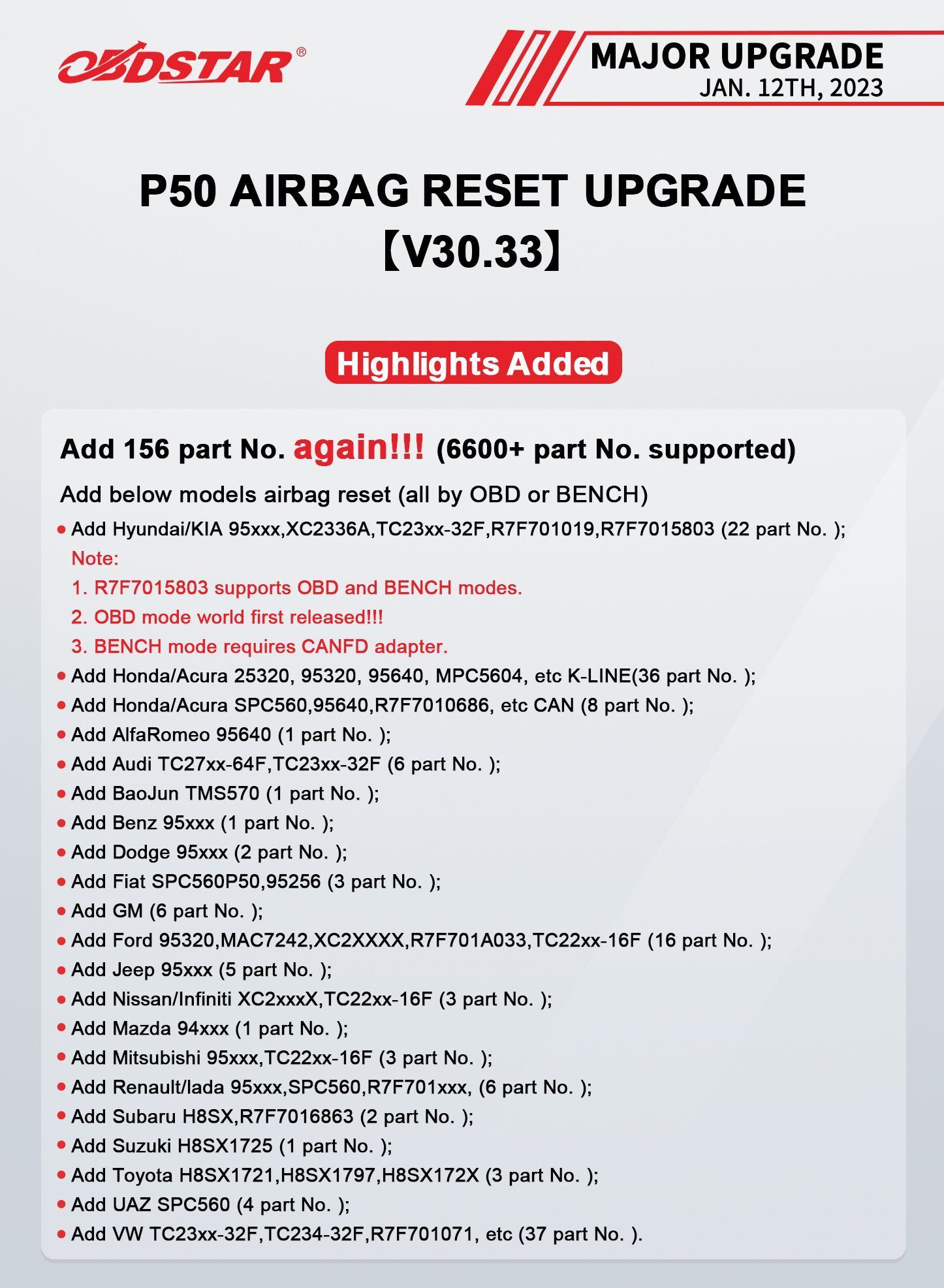OBDSTAR P50 Airbag Zurücksetzen Werkzeug Update