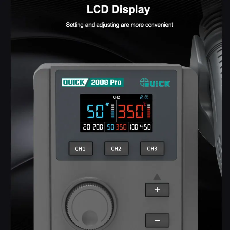 QUICK 2008 Pro Bleifreie Heißluft Wiederarbeitsstation LCD Disp