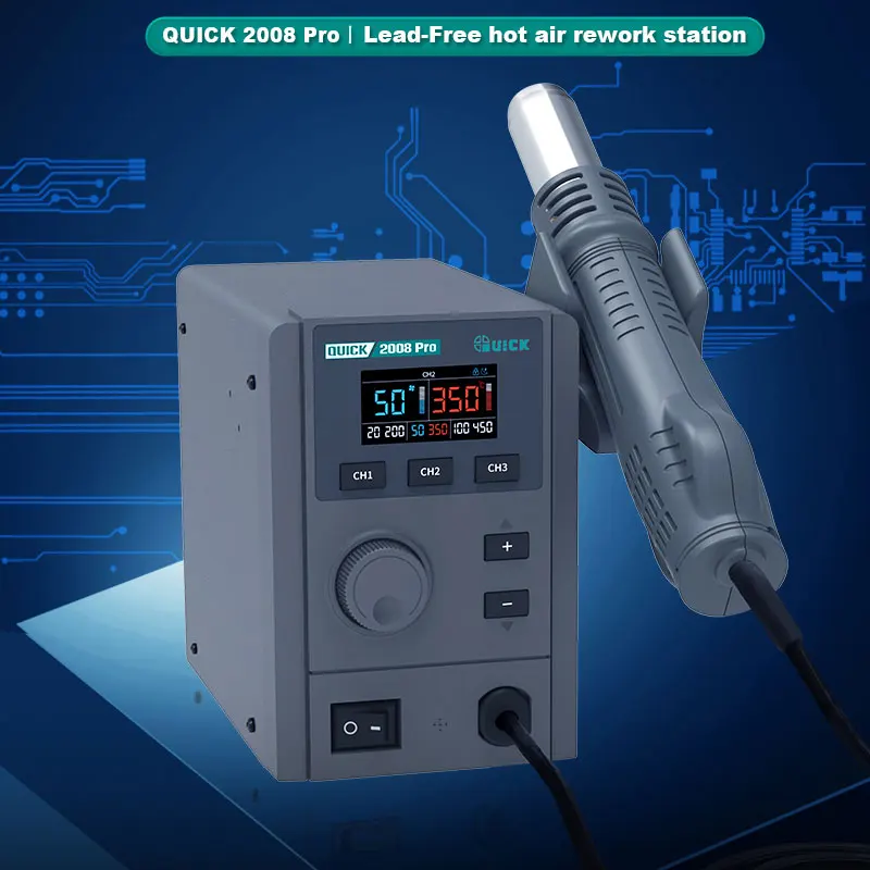 QUICK 2008 Pro Bleifreie Heißluft Wiederarbeitsstation LCD Disp