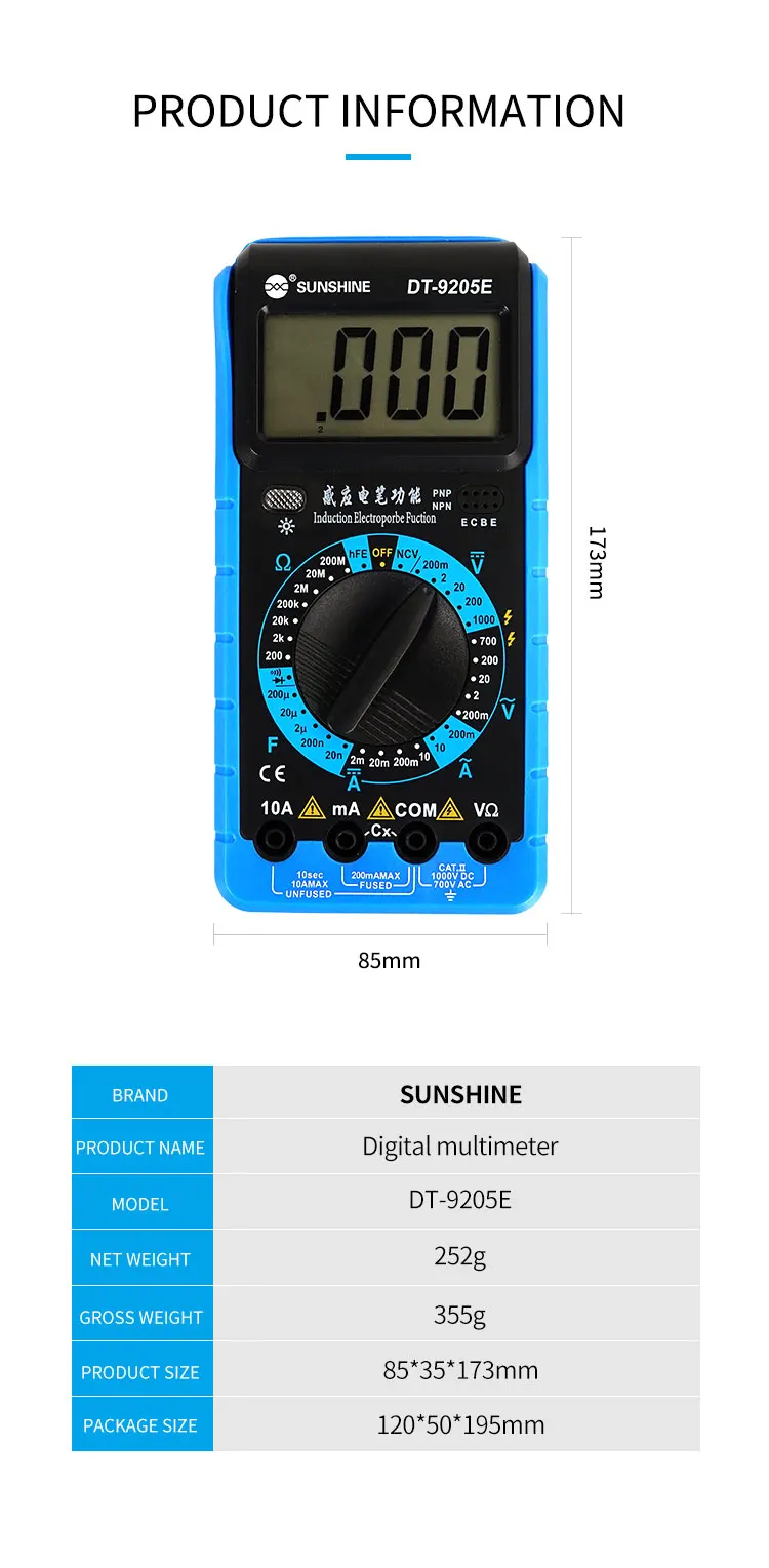 SUNSHINE DT-9205E Digitales Multimeter