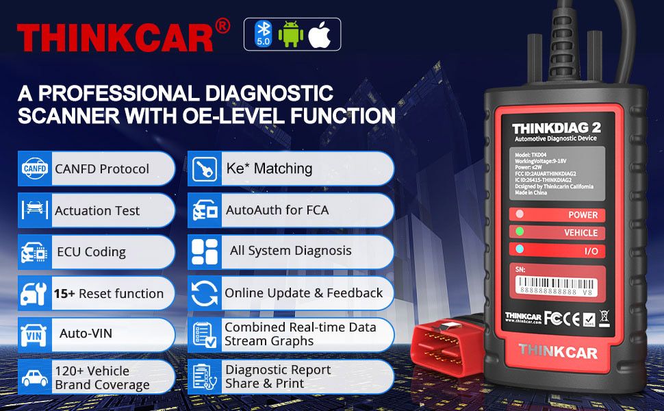 THINKCAR Thinkdiag2 All System bidirektionaler Diagnosescanner für iOS & Android mit CAN-FD-Protokoll