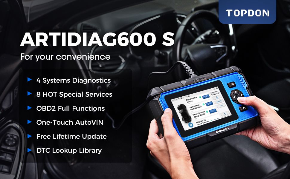 TOPDON Artidiag 600S AD600S mit 4-System-Diagnosewerkzeug und 8-Reset-Services Kostenloses lebenslanges Upgrade