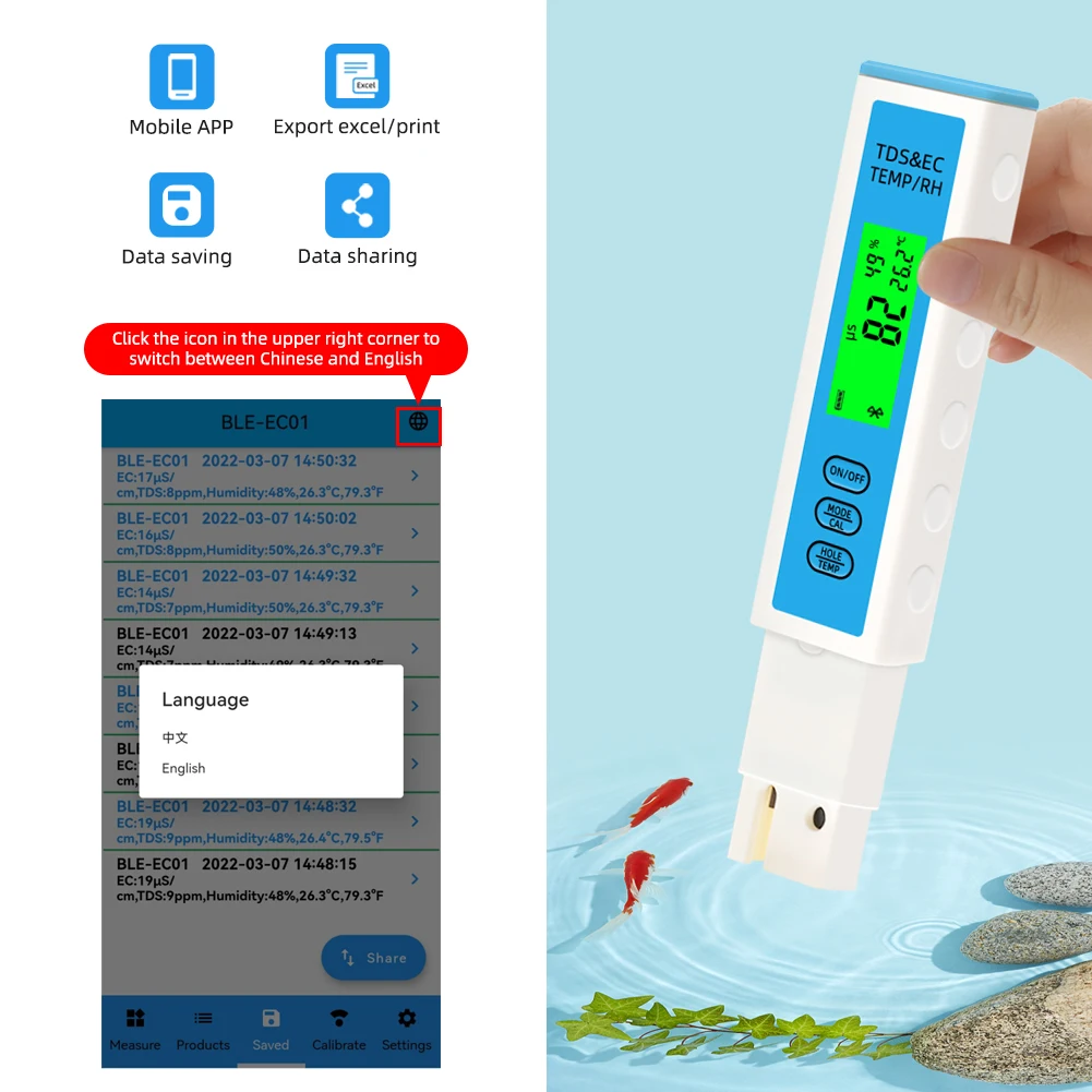 Yieryi 4-in-1 EC, TDS, Temperatur und Feuchtemessgerät m