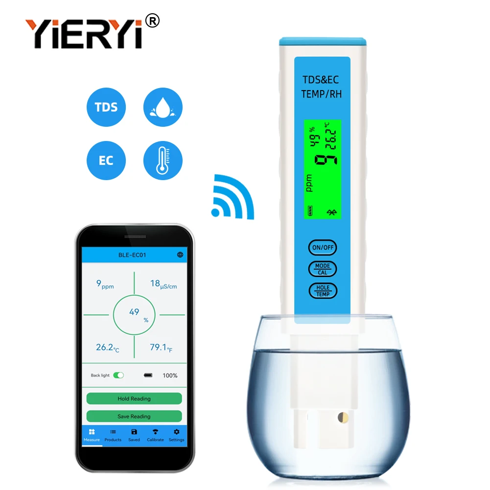 Yieryi 4-in-1 EC, TDS, Temperatur und Feuchtemessgerät m