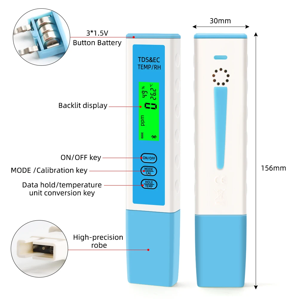 Yieryi 4-in-1 EC, TDS, Temperatur und Feuchtemessgerät m