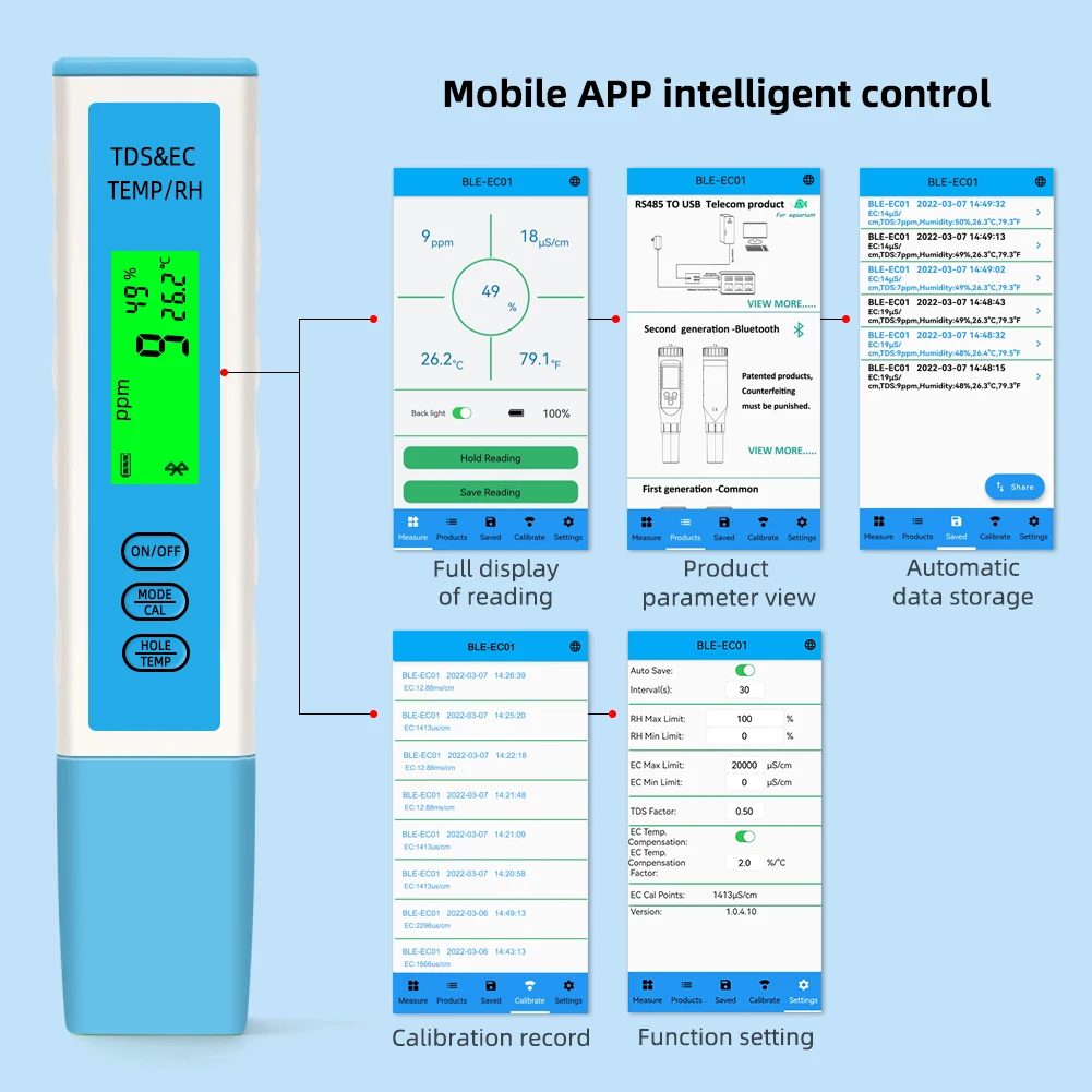 Yieryi 4-in-1 EC, TDS, Temperatur und Feuchtemessgerät m