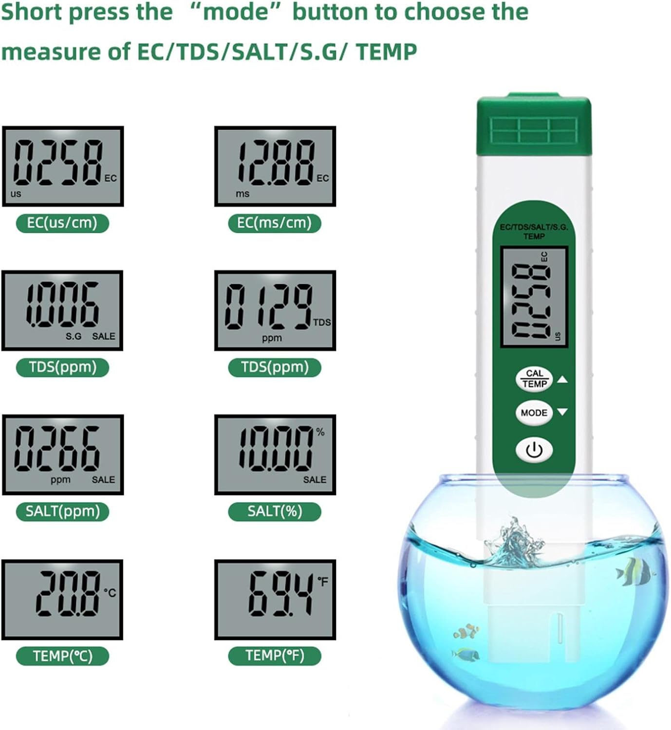 Wassertester-Stift mit LCD-Display – 5-in-1 Multifunktio