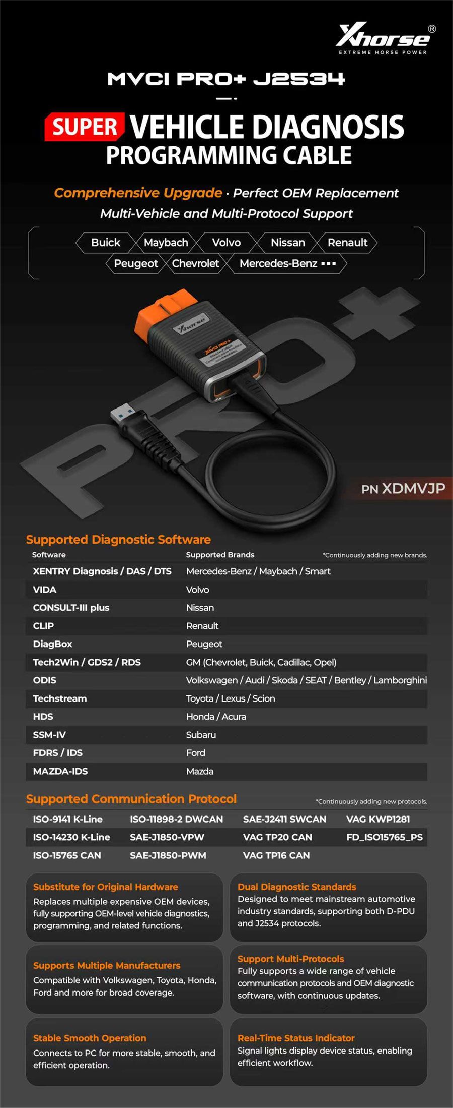 XHORSE XDMVJP MVCI PRO+ J2534 Super Fahrzeug Diagnose Programmierkabel